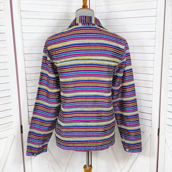 Chico’s Vintage Rainbow Striped Silk Blend Shirt Jacket Shacket Multicolor Small - Picture 4 of 12